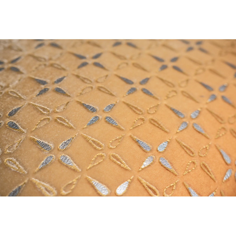 Petal Metal Square Velvet Pillow, 18"H x 18"W, Gold Beige Geometric