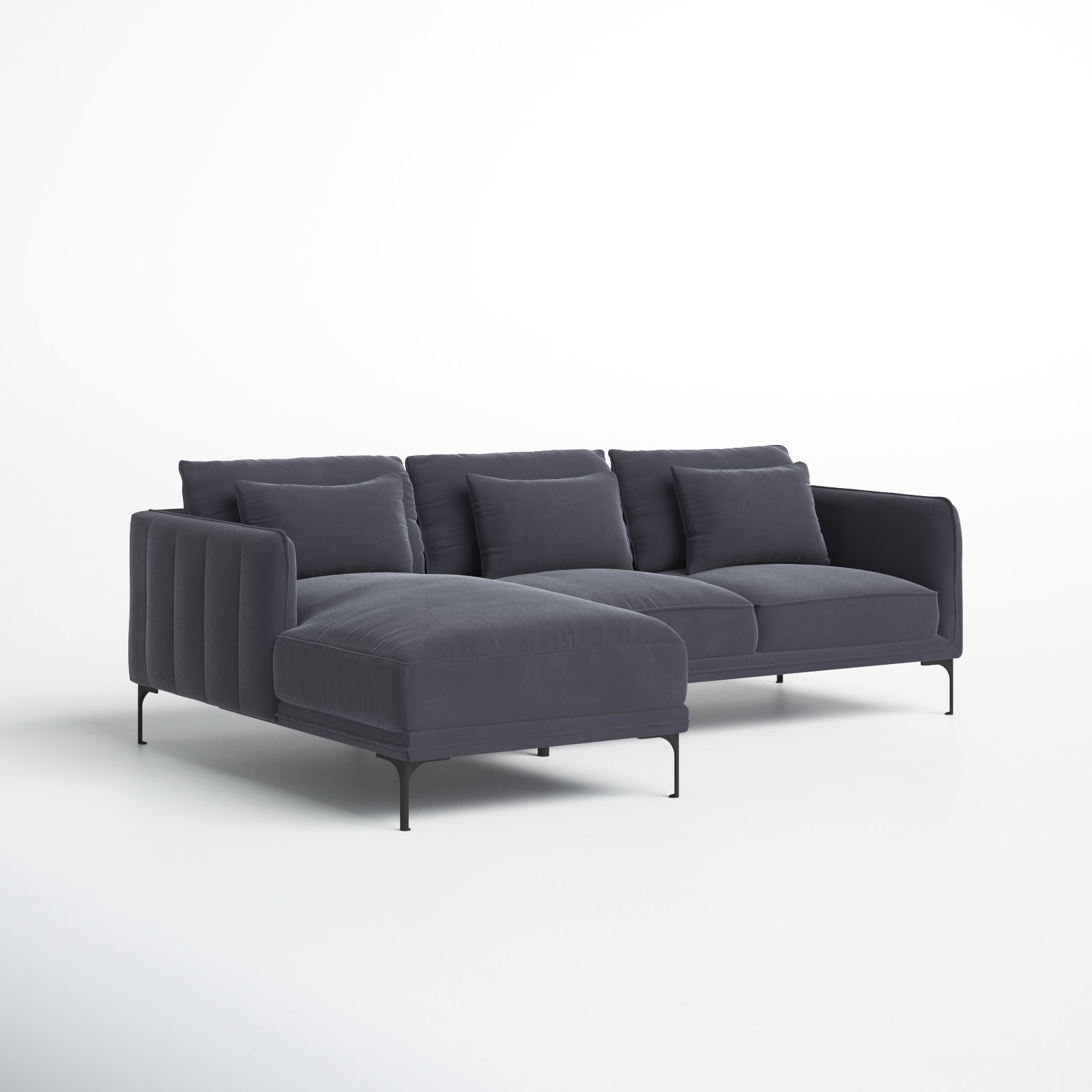 Rae Velvet Modular Sectional, Grey Cotton Blend, Left Hand Facing