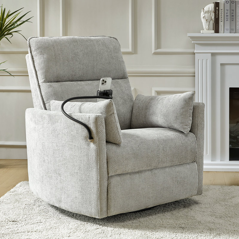 Talana Contemporary 38" Power Rocking Swivel Nursery Recliner with USB, Light Gray