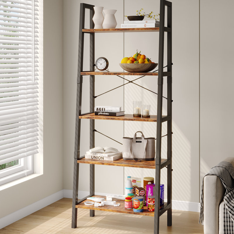 Échelle à 5 niveaux, support de rangement à plusieurs niveaux avec tablettes ouvertes, présentoir polyvalent pour le salon, la chambre à coucher et le bureau