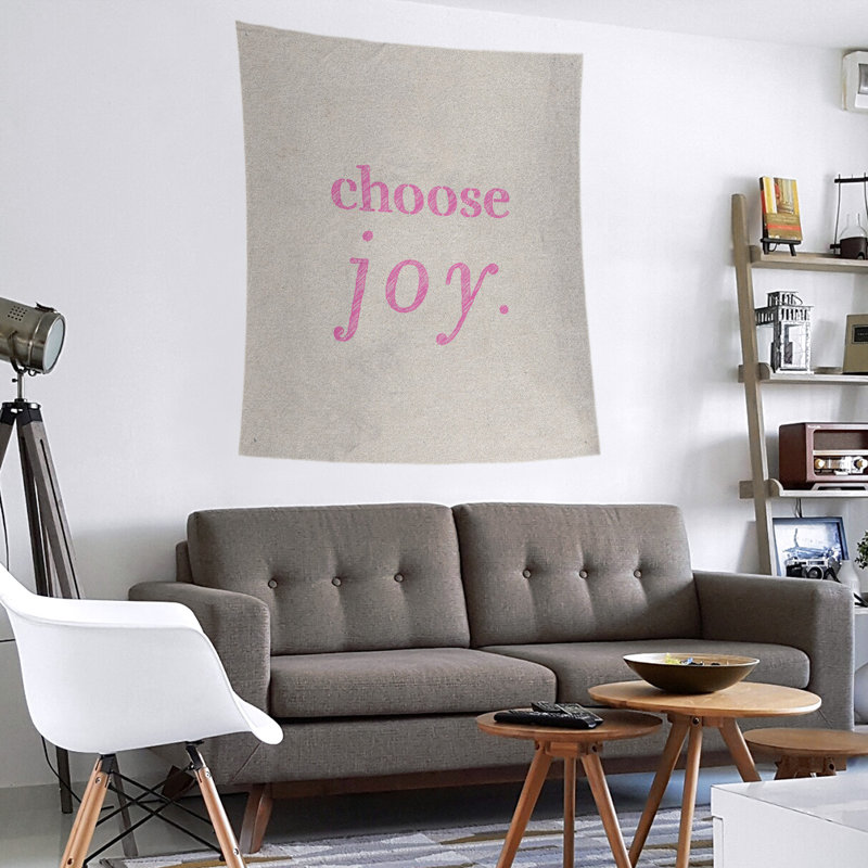 Tapisserie de polyester, choisir la joie citation, H 104 po x l 88 po, Blanc / Rose