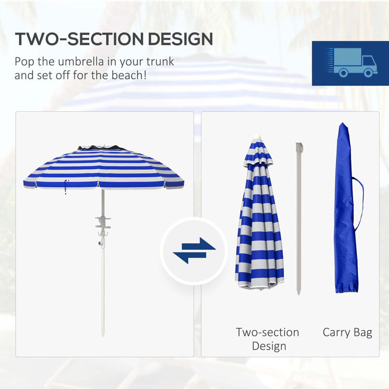 Parasol d'extérieur polyvalent avec caractéristiques avancées pour une expérience d'ombrage ultime, Bleu / rayures blanches