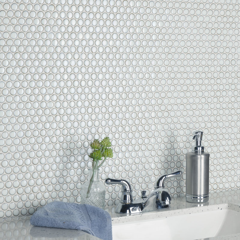 Hudson Penny Round 11-7/8 " x 12-5/8 " Porcelain Mosaic Floor and Wall Tile, Snowcap White