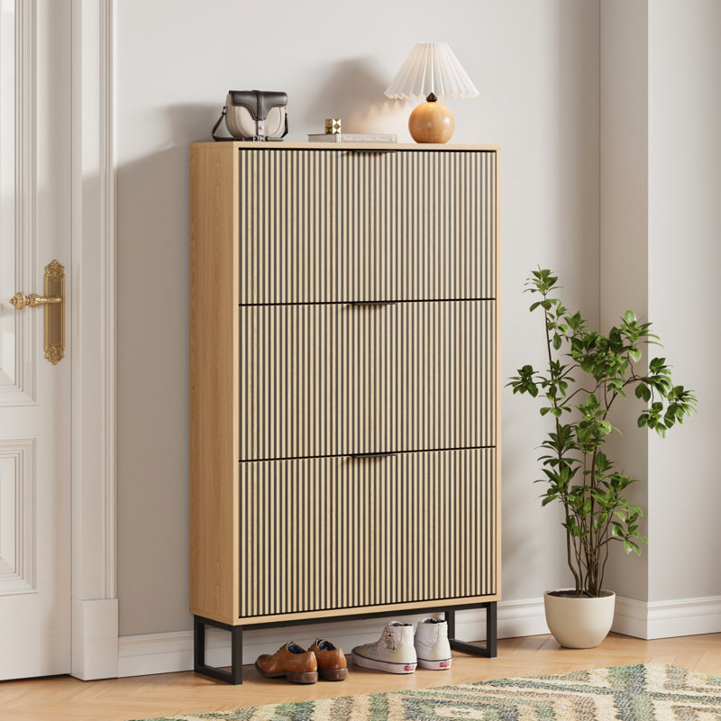 Armoire de rangement pour chaussures 18 paires avec 3 tiroirs rabattables, Blanc