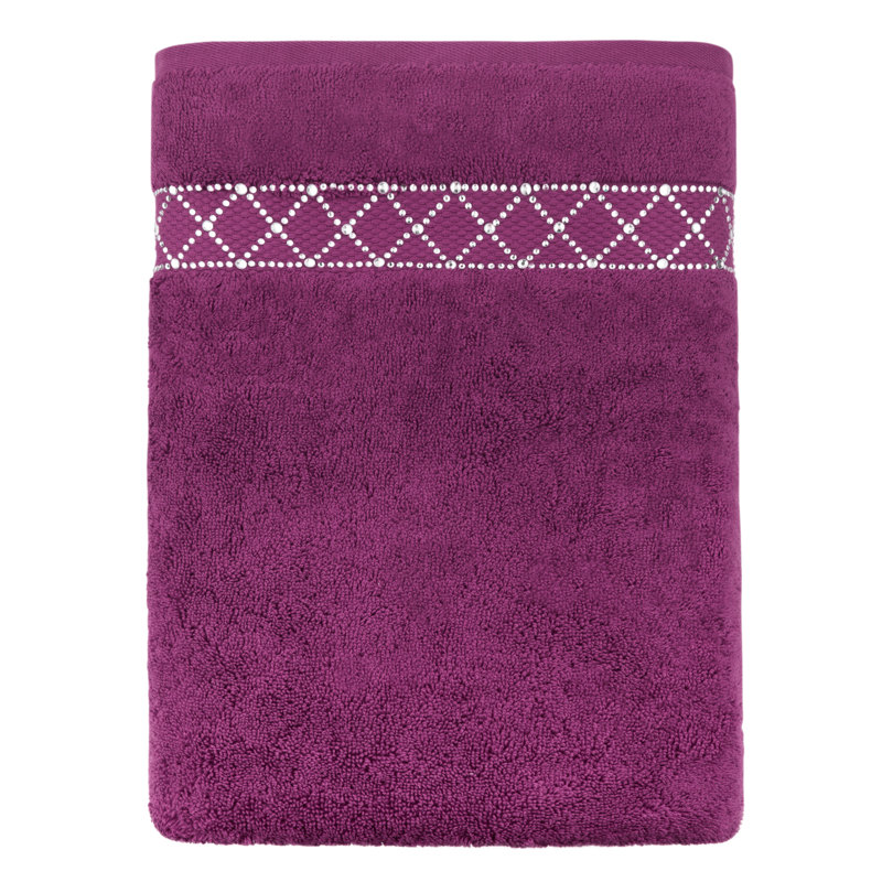 Serviette de bain Sparkles Home | Coton éponge | Verre strass | 54 po x 30 po | Luxueux, Mauve