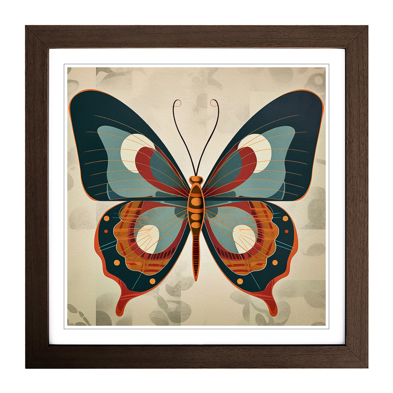 Butterfly Mid Century - Framed Print, Walnut
