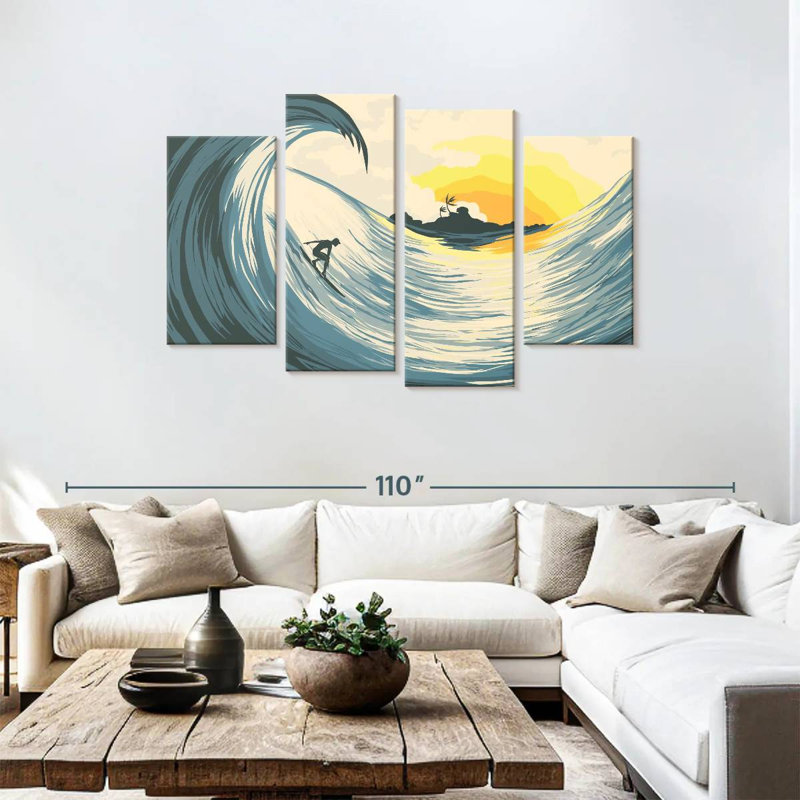 Senne Island Wave And Surfer, 48" H x 75" W