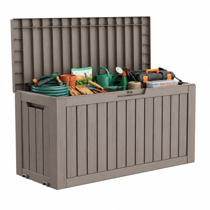Emperic Design Gallons Water Resistant Resin Lockable Deck Box, 80, Black