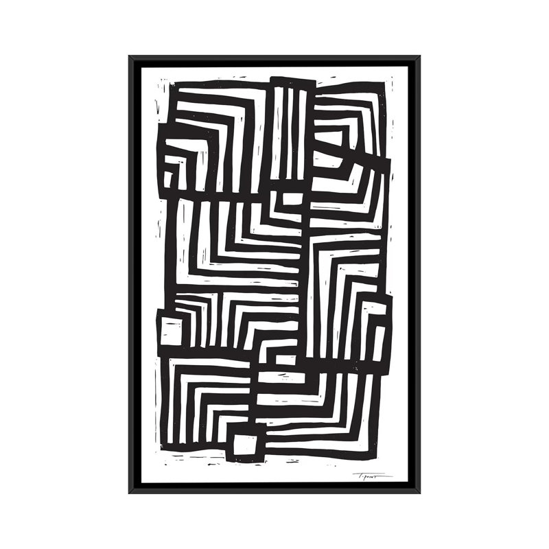 Déplacement de lignes - Impression d'art graphique, 48" H x 32" W x 1.5" D, Pas de tapis, Toile avec cadre noir