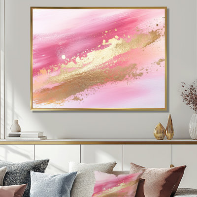 Blush Gold Glam Wall Art, Brushstroke Canvas Print, Gelibolu