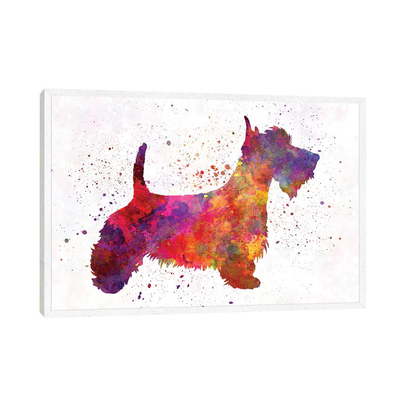 Scottish Terrier In Watercolor by Paul Rommer - Floater Frame Gallery-Wrapped Canvas Giclée on Canvas, White