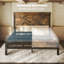 Structure de lit simple Farmhouse avec tête de lit géométrique de 51,2 po de hauteur, rangement sous le lit, système de support entièrement en métal, aucun sommier requis, assemblage facile, brun rustique-237700761-237700757