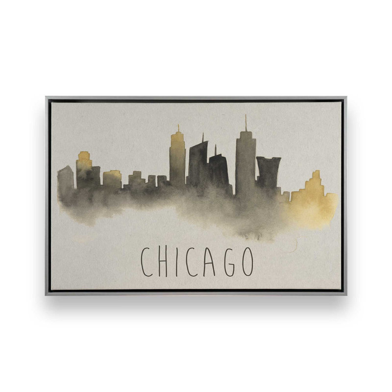 Chicago Skyline Fade, H 12,75 po x l 18,75 po, Chrome poli, Cadre flottant