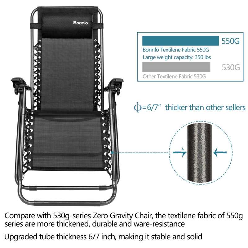 Chaise pliante Zero Gravity, Noir