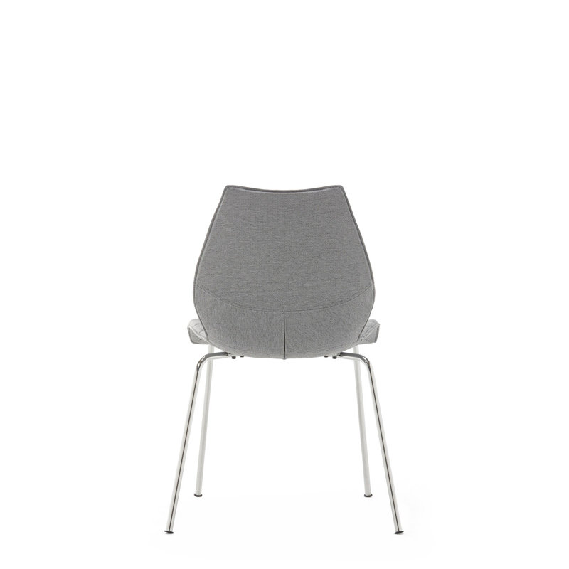 Gray Upholstered Steel Solid Back Dining Chairs, Set of 2
