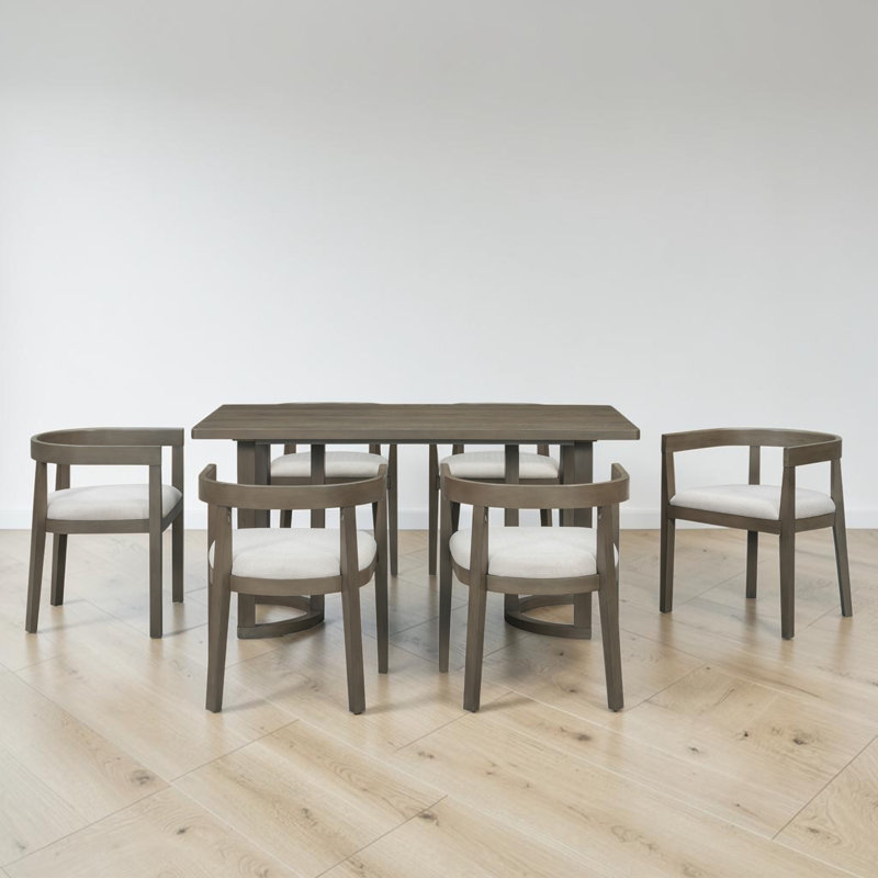 Ensemble de salle à manger 7 pièces, table rectangulaire et 6 chaises rembourrées à dossier arrondi, style scandinave, pour salle à manger et cuisine