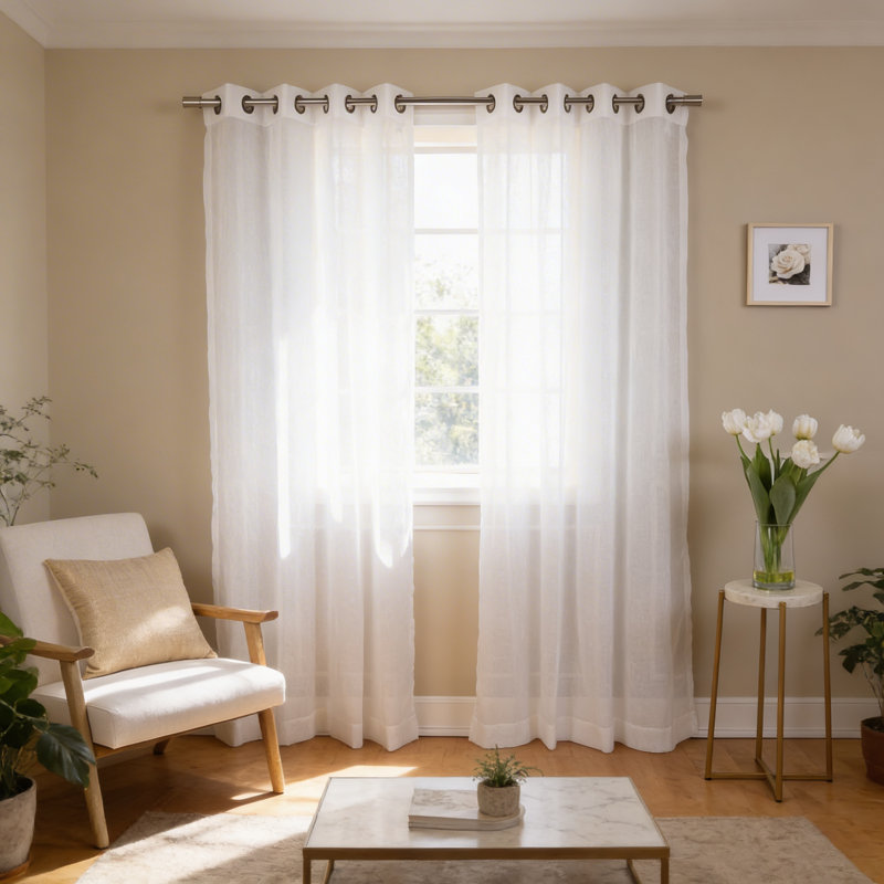 Paire de rideaux semi-transparents avec œillets Taumsauk, Blanc, L 52 po x L 96 po