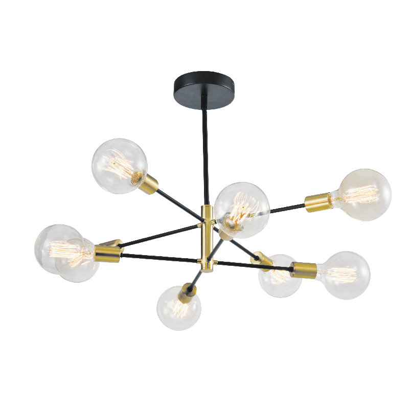Lustre linéaire moderne Spoutnik à 8 lumières avec accents en fer forgé Rensselear