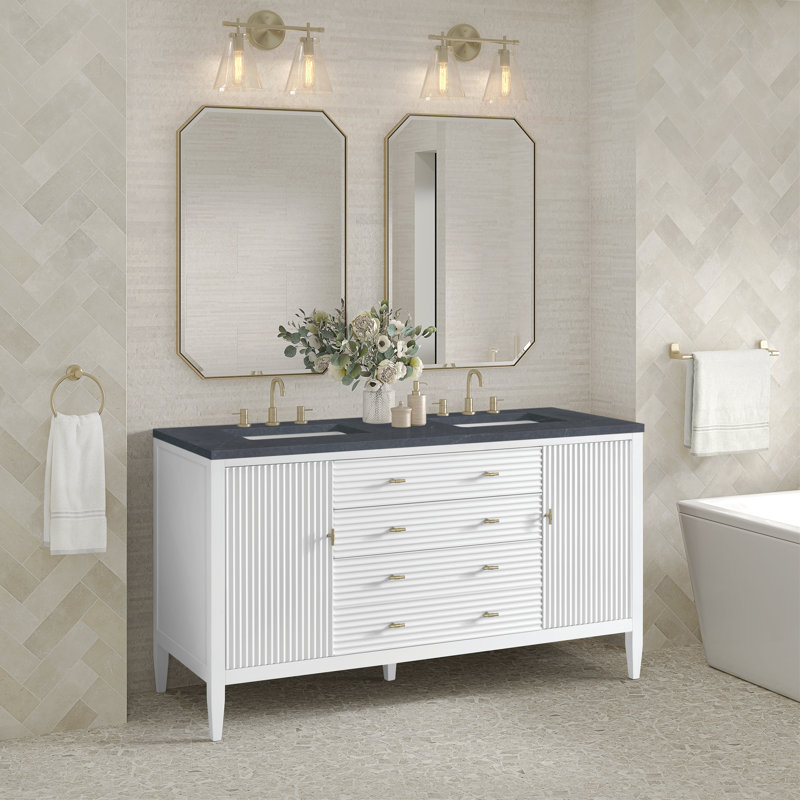 Myrrin 60'' W Double Vanity, Charcoal Soapstone, Bright White, 8" Widespread