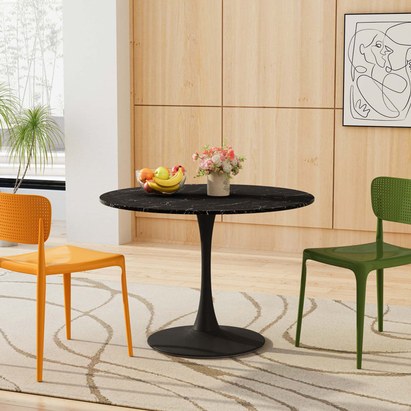 Table de salle à manger, Noir, 29.33"H x 42.13"W x 42.13"L, Marbre noir