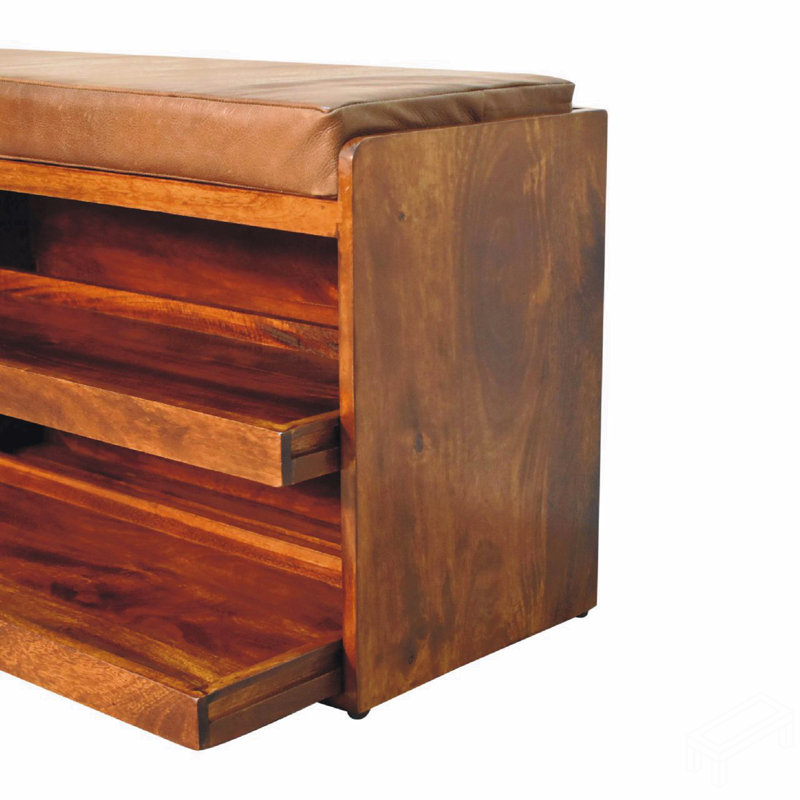 Banc de rangement escamotable en cuir massif