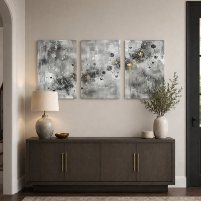 Abstrait art géométrique sur toile tendue, ensemble de 3 reproductions de peintures à l'huile pour salon