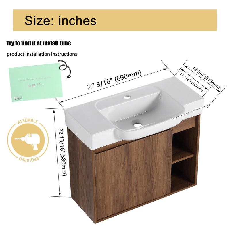 28'' Wall-Mounted Single Bathroom Vanity With Ceramic Vanity Top