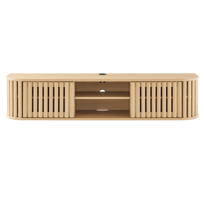 Oak 64" Wall-Mounted TV Stand with Sliding Doors