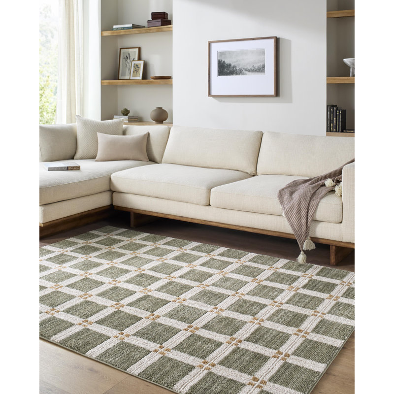 Eliya Machine Woven Rug, Rectangle 7'10" x 10'2", Ivory/Gray/Green