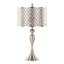 Lampe de table contemporaine en métal brossé 27 po en nickel brossé avec lin texturé gris et abat-jour nickel brossé de Grandview Gallery - ensemble de 2