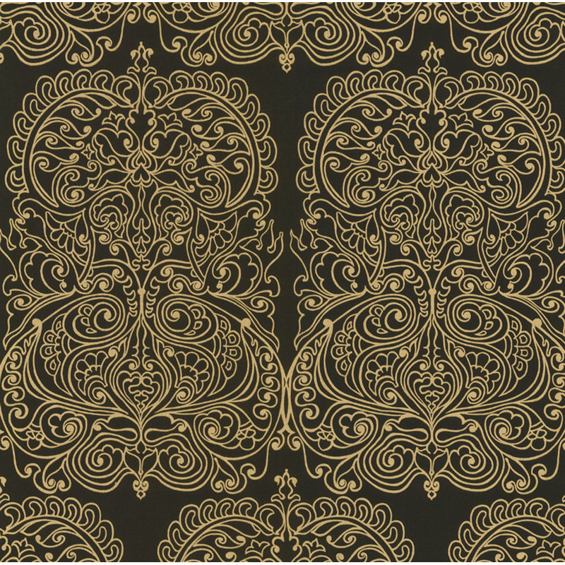 Alpana Damask Wallpaper Roll, Gold/Onyx