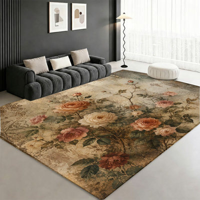 Tapis floral rétro, motif de bouquet de roses, conception artistique, tapis antidérapant, décoration intérieure pour le salon, la chambre à coucher, la cuisine, le vestibule
