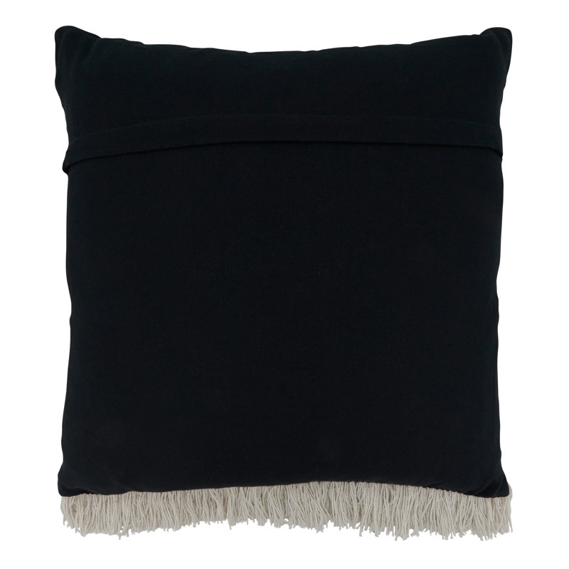 20" Black & White Cotton Fringe Woven Throw Pillow