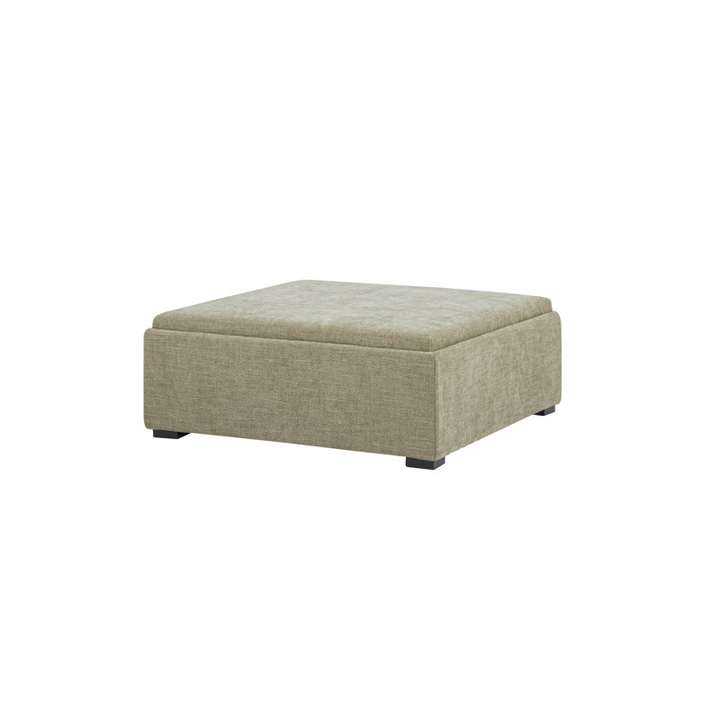 Upholstered Ottoman, Green Polyester/Linen