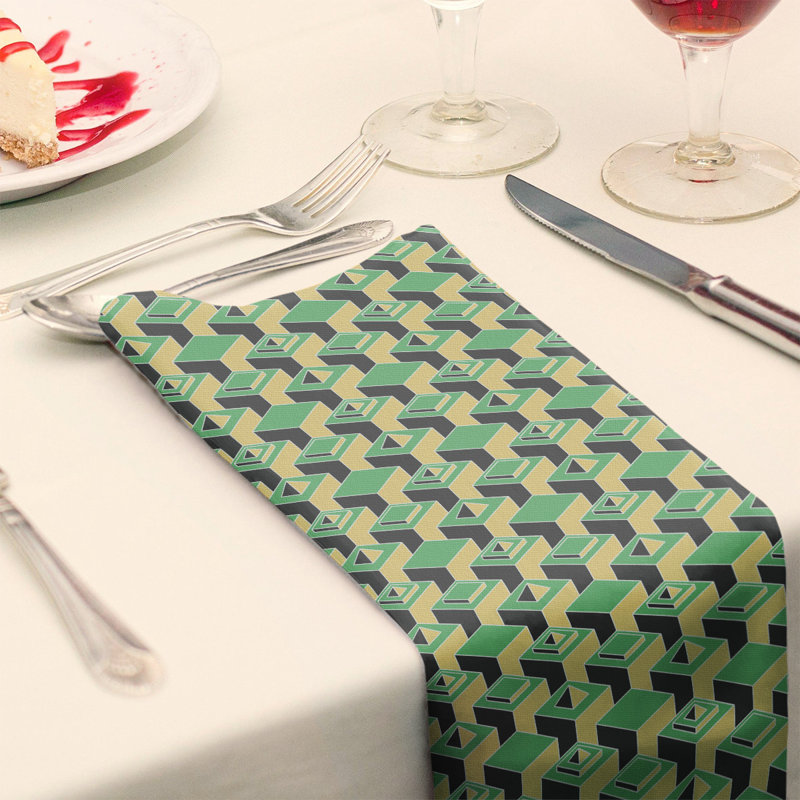 Serviette de table en coton à motif de gratte-ciels à deux couleurs, H 0,1 po x l 22 po x P 22 po, Vert/jaune