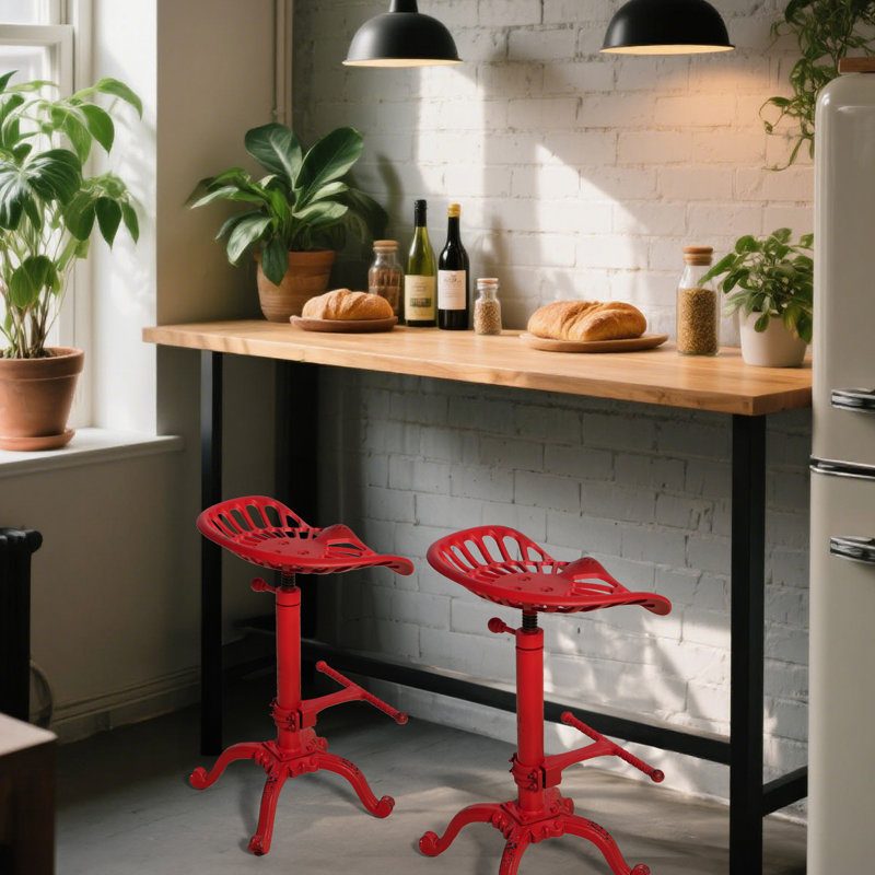Tracteur - Tabouret de bar - Tabouret de bar industriel rustique - Tabouret pivotant en fonte de style campagnard - Hauteur de comptoir réglable - Très haute hauteur de pub - 22,05 à 27,95 po (Rouge)