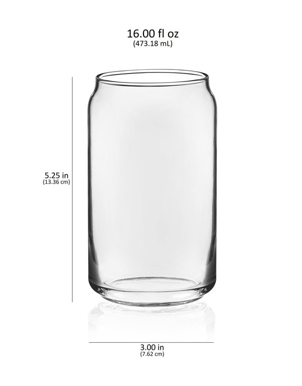 16 Ounce Beer Glasses, Set Of 6 Tin Can Shaped Pint Glasses - Wide Rim,  Dishwasher Safe