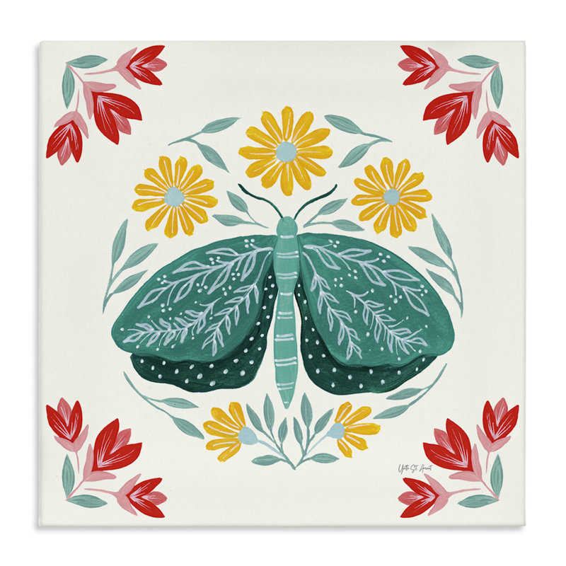  «Green Folk Butterfly», art mural sur toile par Yvette St. Amant, H 17 po x l 17 po