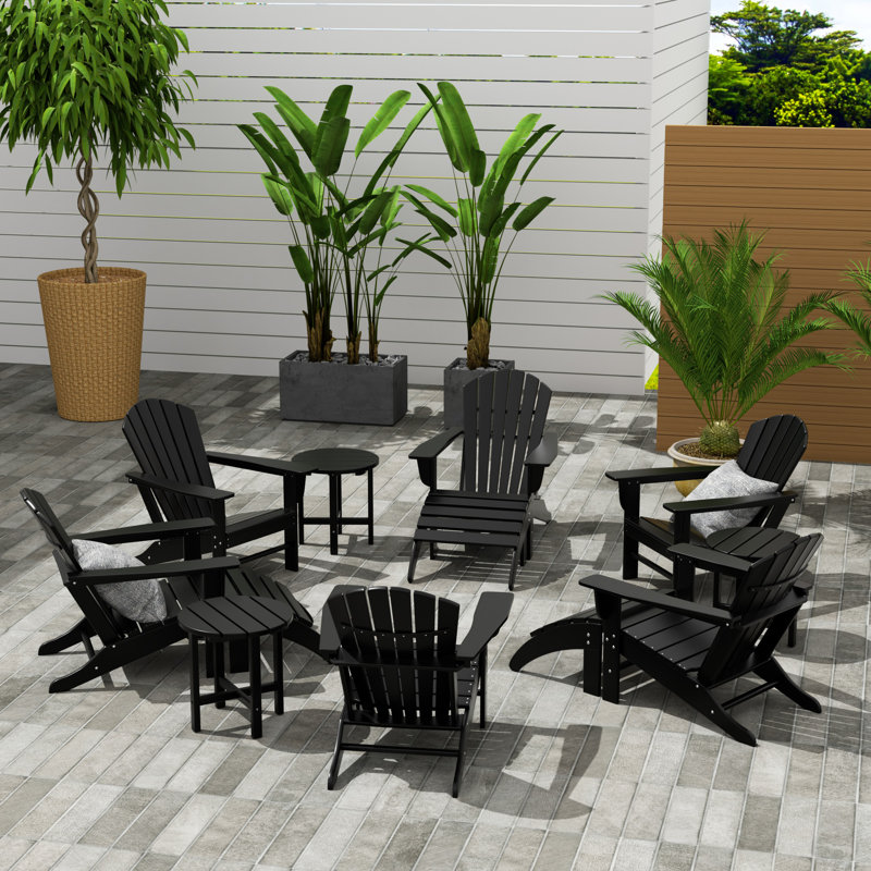Chaise Adirondack en plastique avec table et repose-pieds Altura, Noir