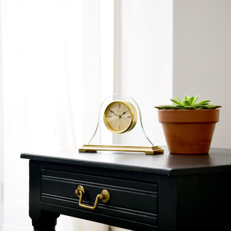 Modern & Contemporary Analogue Metal Tabletop Clock in Gold/Clear