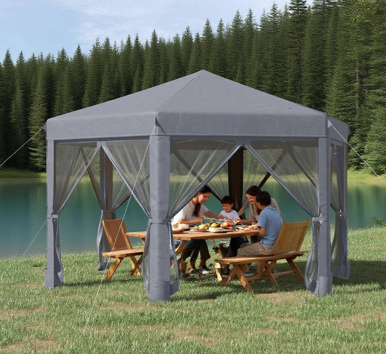 Tente escamotable avec pavillon de jardin hexagonal et tente d'extérieur robuste