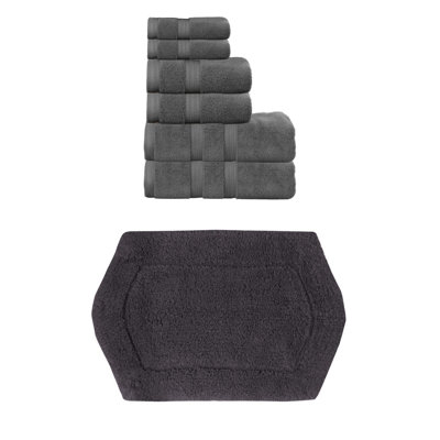 Bryd Collection 100% Soft Cotton 6 Pc Towel Set & 1 Pc 17x24" Bath Rug, (Set of 7)