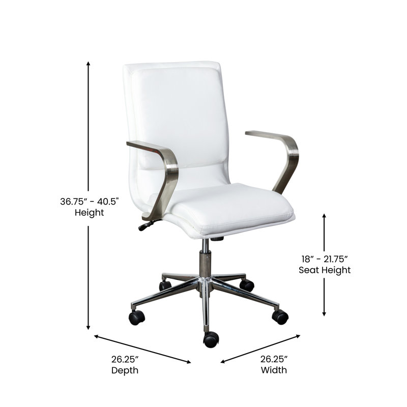 Elegant White LeatherSoft Mid-Back Executive Chair with Brushed Chrome Swivel Base