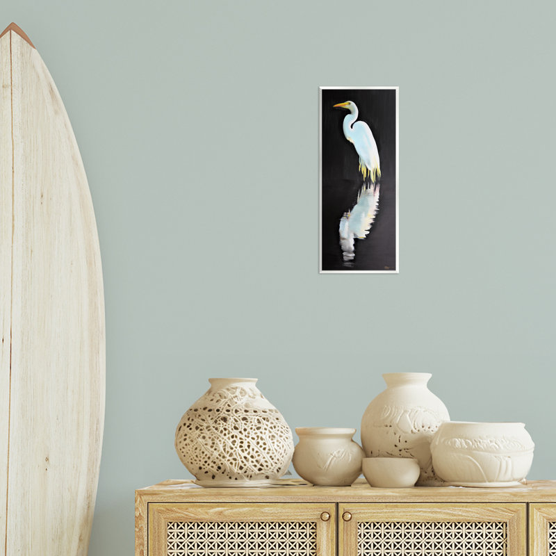 Dark Egret Reflection Wall Plaque Art by D. Rust