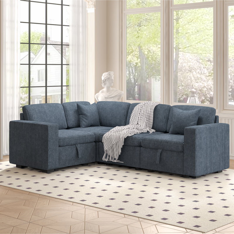 L-shaped Upholstered Sectional Sofa 3-Seat with Storage, 34" H x 90" W x 65" D