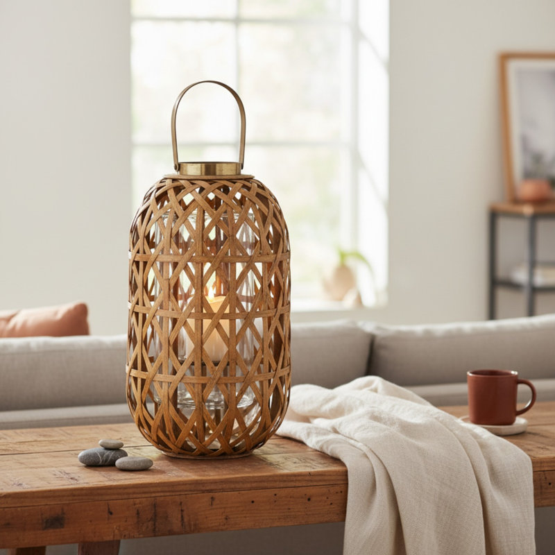 Small Oval Bamboo Decorative Lantern – 45cm, 45 cm H x 26 cm W x 26 cm D, Natural