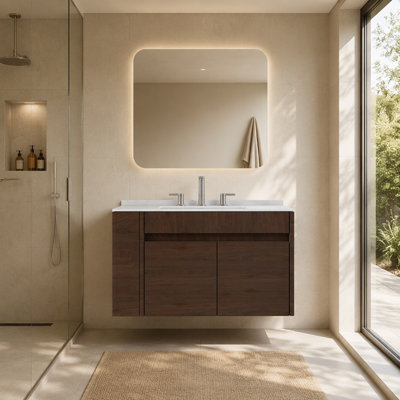 Meuble-lavabo flottant 30 po avec lavabo, armoire en contreplaqué avec portes doubles à fermeture en douceur et armoire de rangement latérale, lavabo en marbre de culture 0,6 po avec dosseret