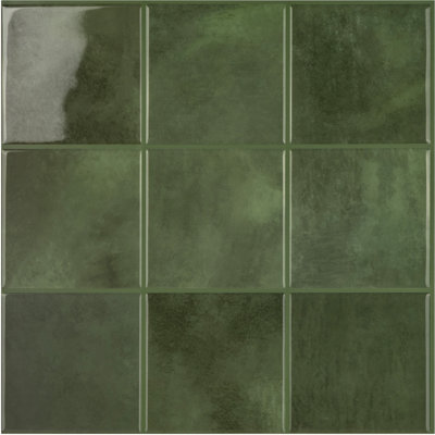 Peel And Stick Dark Green Square Zellige Tile Vinyl Backsplash (set 0f 10)