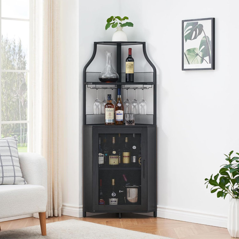 Meuble-bar d'angle avec casier Ã  bouteilles amovible, meuble-bar pour la maison, Noir, noir, noir, noir