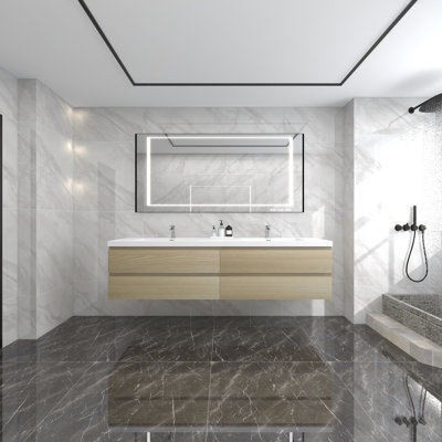 Dameion 84'' Double Bathroom Vanity with Acrylic Top